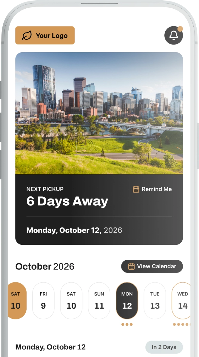 A custom-branded Curb Coach home screen with the city's own logo and skyline photo