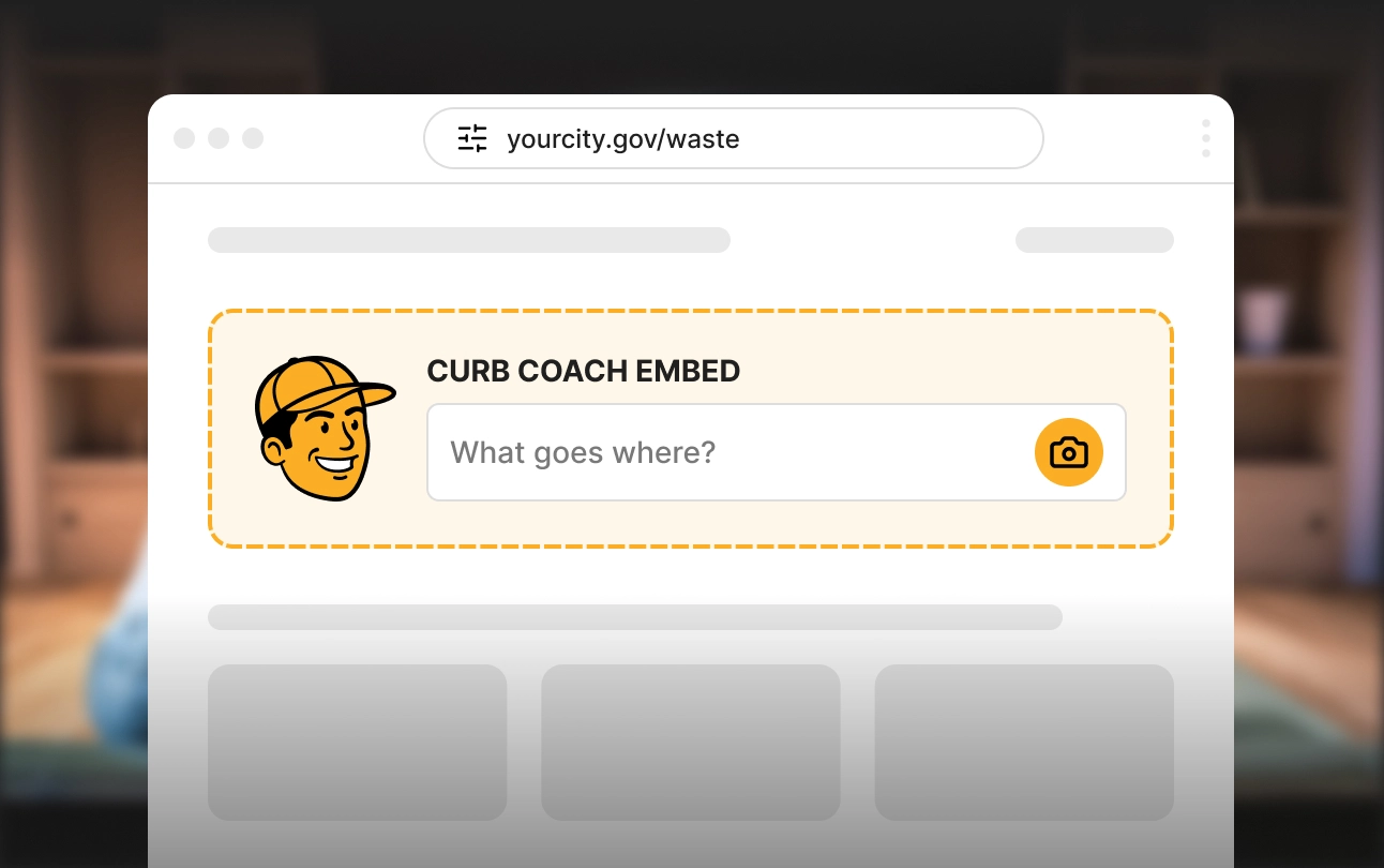 A city website with the Curb Coach What Goes Where search embedded in the page