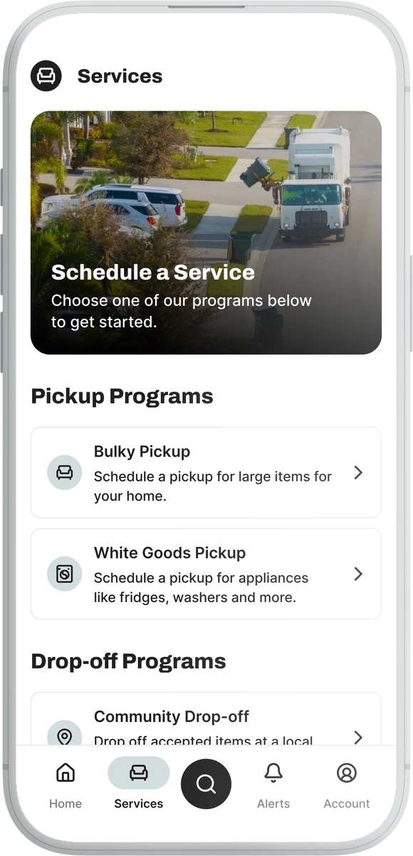 The Curb Coach Services screen listing pickup and drop-off programs to schedule